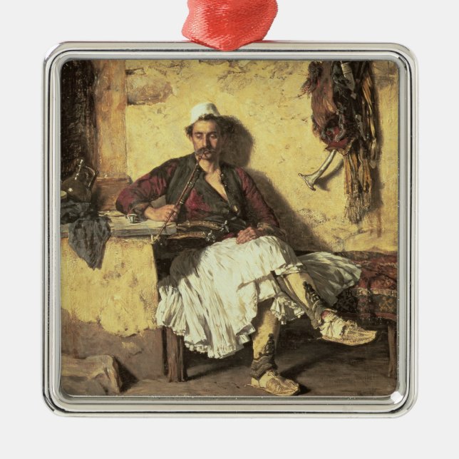 Albanian Sentinel Resting (Arnaueti) (oil on canva Metal Tree Decoration (Front)