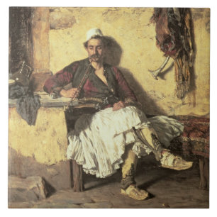 Albanian Sentinel Resting (Arnaueti) (oil on canva Tile