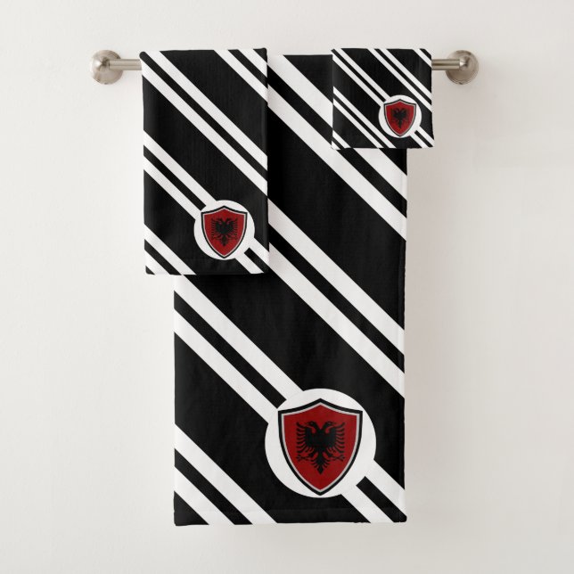 Albanian shield flag bath towel set (Insitu)