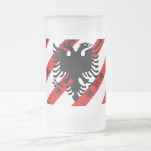 Albanian stripes flag frosted glass beer mug