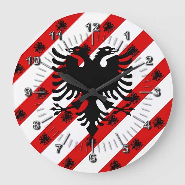 Albanian stripes flag large clock (Front)
