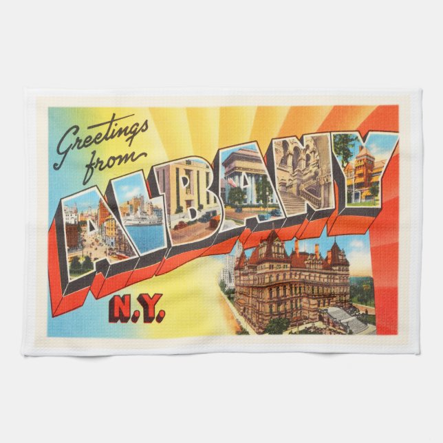Albany New York NY Old Vintage Travel Souvenir Tea Towel (Horizontal)