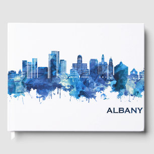 Albany New York Skyline Blue Guest Book