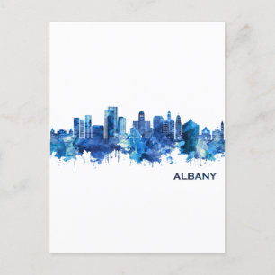 Albany New York Skyline Blue Holiday Postcard