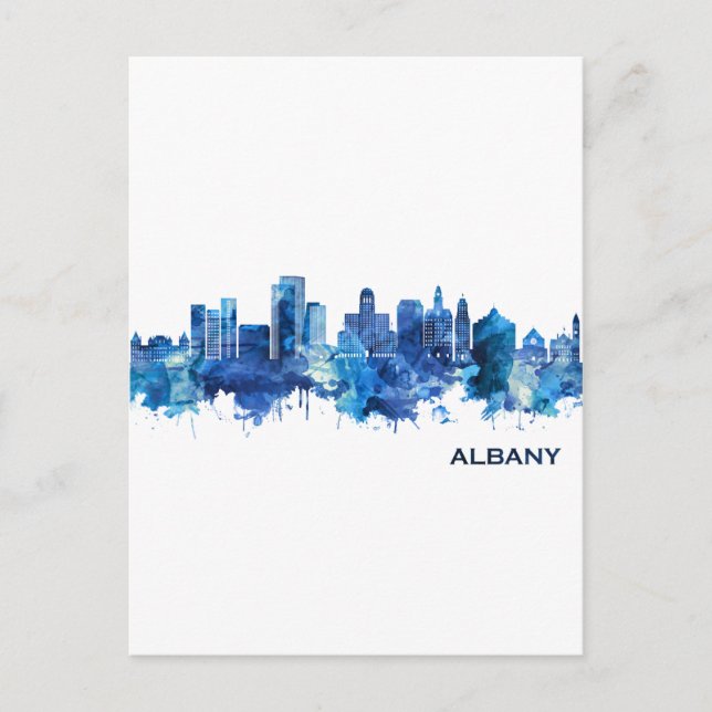 Albany New York Skyline Blue Holiday Postcard (Front)