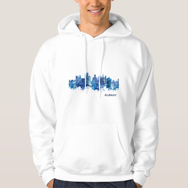 Albany New York Skyline Blue Hoodie (Front)