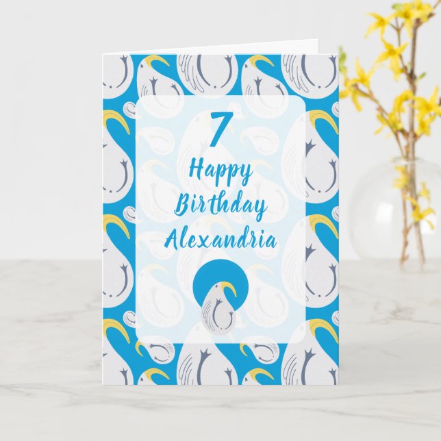 Albatross Blue and White Birthday Card (Yellow Flower)
