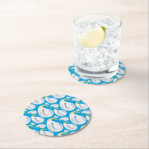 Albatross White, Blue,Yellow, Grey, Paisley Design Round Paper Coaster