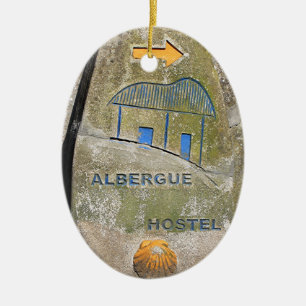 Albergue hostel sign, El Camino, Spain Ceramic Tree Decoration