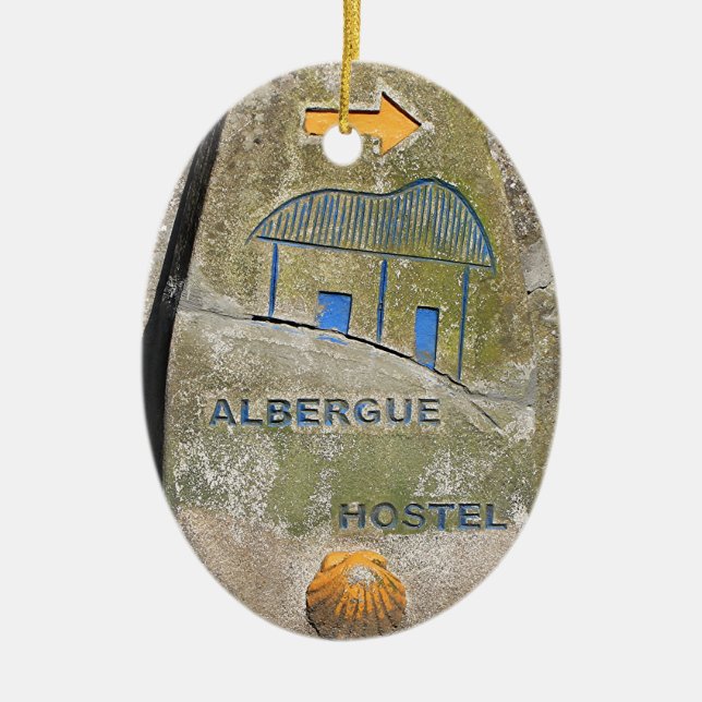 Albergue hostel sign, El Camino, Spain Ceramic Tree Decoration (Front)