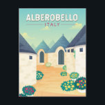 Alberobello Italy  Travel Art Vintage Postcard<br><div class="desc">Alberobello vector art design. It’s known for its trulli,  whitewashed stone huts with conical roofs.</div>