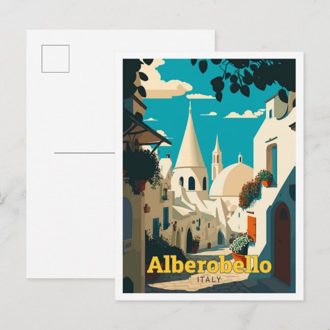 Alberobello Italy Travel Vintage Illustration Postcard (Front/Back)