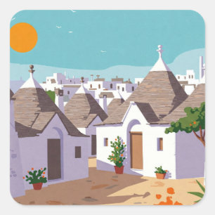 Alberobello Italy Trulli houses Travel abstract Square Sticker