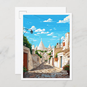 Alberobello Italy vintage travel illustration Postcard