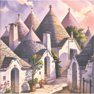 Alberobello Trulli Houses Italy Travel Watercolor