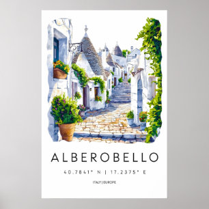 Alberobello Watercolor Vintage Travel Poster Ski