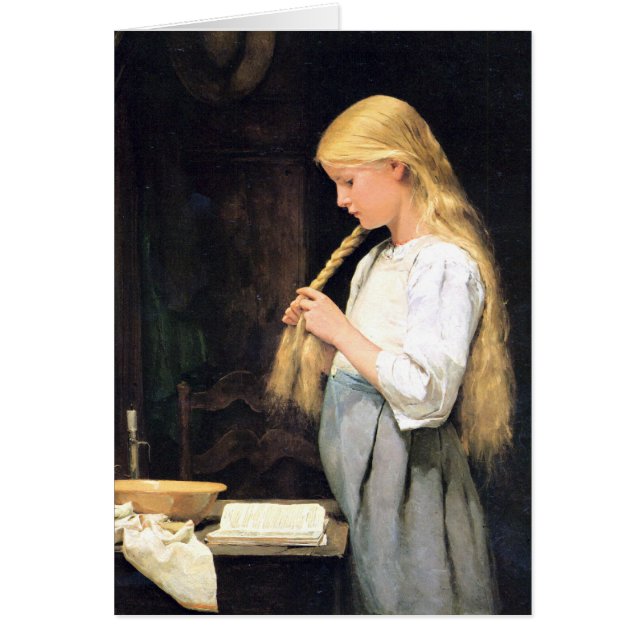 Albert Anker, Mädchen die Haare flechtend (Front)