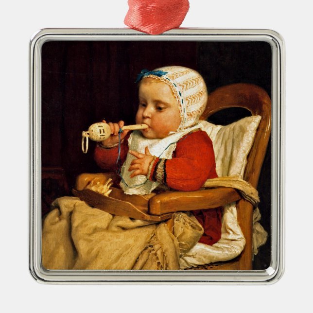 Albert Anker - The Little Musician Metal Tree Decoration (Front)