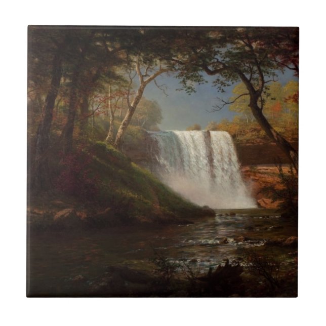 Albert Bierstadt Painting Forest Waterfall Destiny Tile (Front)