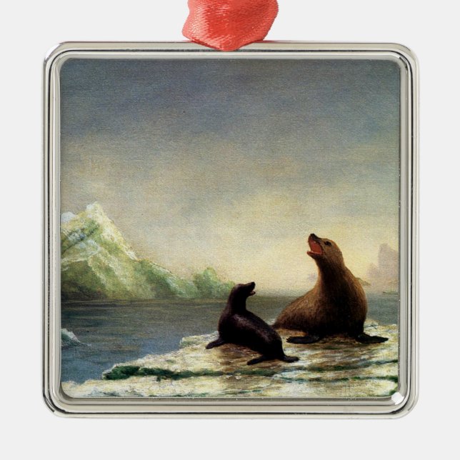 Albert Bierstadt painting, Seals, Metal Tree Decoration (Front)