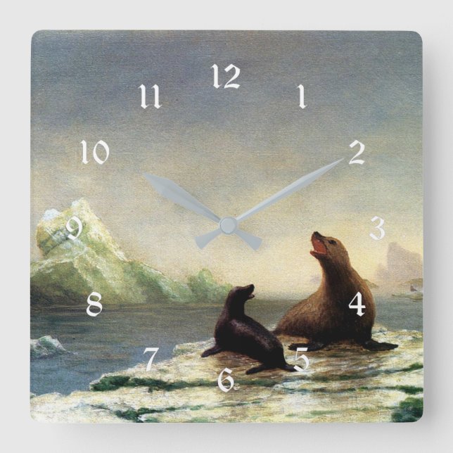 Albert Bierstadt painting, Seals Square Wall Clock (Front)