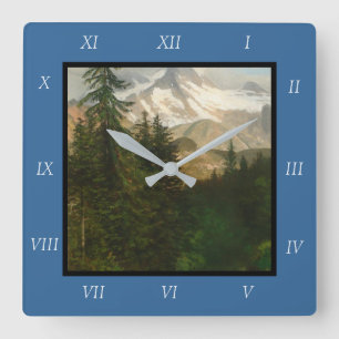 Albert Bierstadt Painting Snow in the High Country Square Wall Clock