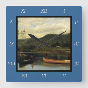 Albert Bierstadt's Men in Two Canoes, 1866 Canvas  Square Wall Clock