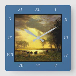 Albert Bierstadt's The Buffalo Trail, 1867 Canvas  Square Wall Clock