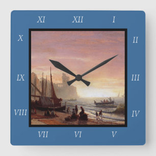 Albert Bierstadt's The Fishing Fleet Canvas Print Square Wall Clock