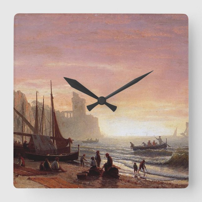 Albert Bierstadt's The Fishing Fleet Square Wall Clock (Front)