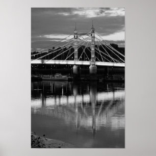 Albert Bridge at night in black and white Poster