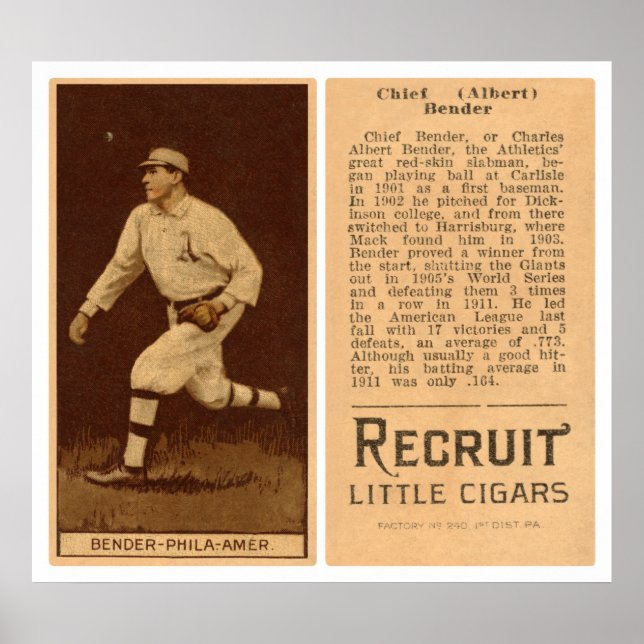 Albert Chief Bender Baseball 1912 Poster (Front)