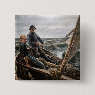 Albert Edelfelt - At Sea 15 Cm Square Badge