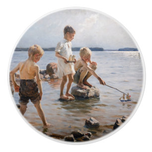 Albert Edelfelt - Boys Playing on the Shore Ceramic Knob