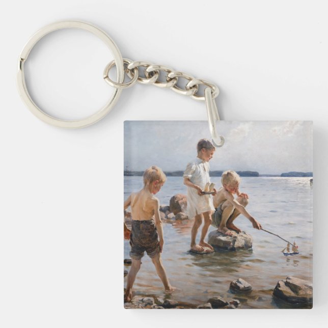 Albert Edelfelt - Boys Playing on the Shore Key Ring (Front)