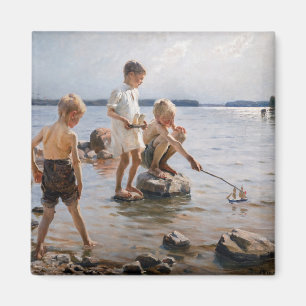 Albert Edelfelt - Boys Playing on the Shore Magnet