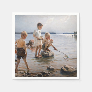 Albert Edelfelt - Boys Playing on the Shore Napkin