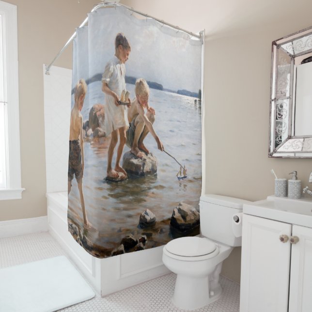 Albert Edelfelt - Boys Playing on the Shore Shower Curtain (In Situ)