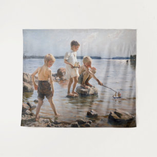 Albert Edelfelt - Boys Playing on the Shore Tapestry