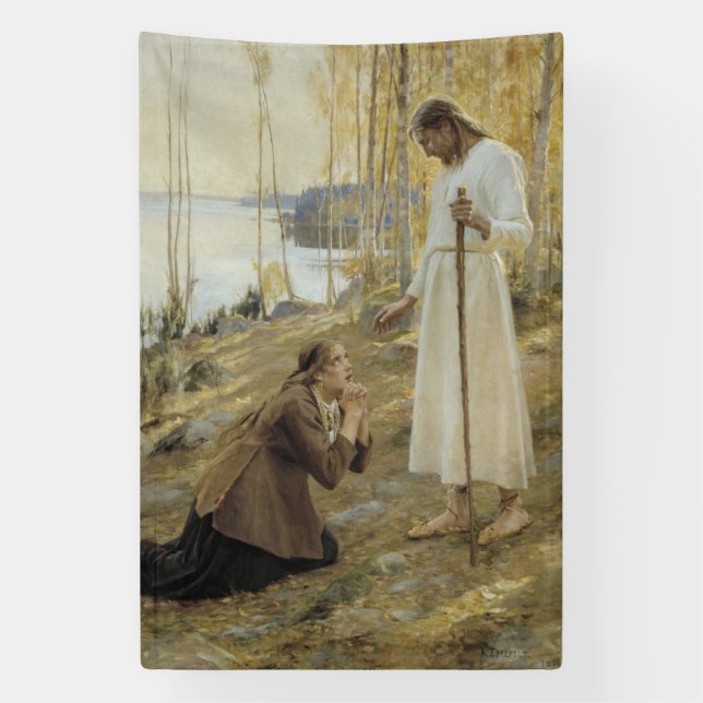 Albert Edelfelt - Christ and Mary Magdalene Banner (Vertical)