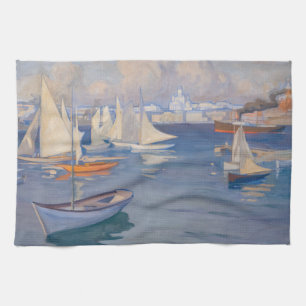 Albert Edelfelt - Harbour in Helsinki Tea Towel