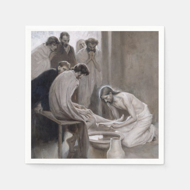 Albert Edelfelt - Jesus Washing Feet of Disciples Napkin (Front)