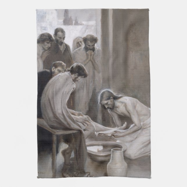 Albert Edelfelt - Jesus Washing Feet of Disciples Tea Towel (Vertical)