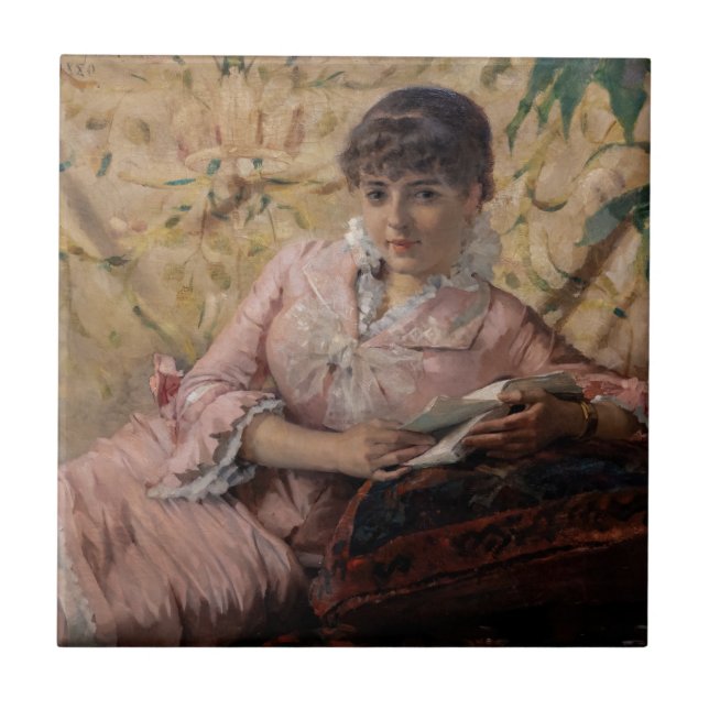 Albert Edelfelt - The Reading Parisienne Tile (Front)