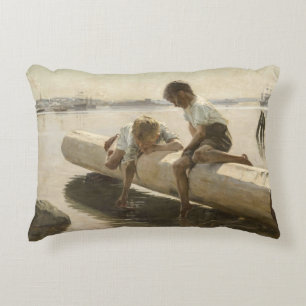 Albert Edelfelt - Two Boys on a Log Decorative Cushion
