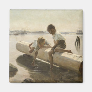 Albert Edelfelt - Two Boys on a Log Magnet