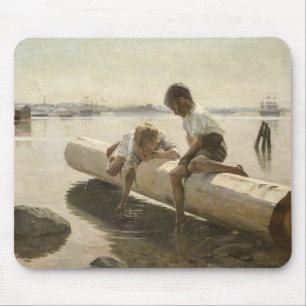 Albert Edelfelt - Two Boys on a Log Mouse Mat