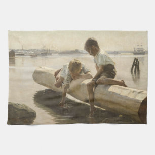 Albert Edelfelt - Two Boys on a Log Tea Towel