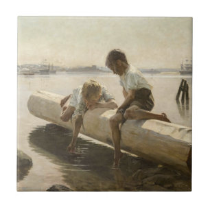 Albert Edelfelt - Two Boys on a Log Tile