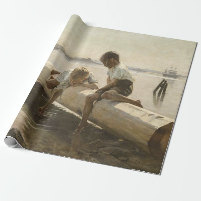 Albert Edelfelt - Two Boys on a Log Wrapping Paper (Unrolled)